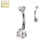 14K Solid Gold Prong Set 6 MM CZ Belly Button Navel Ring