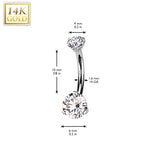 14K Solid Gold Prong Set 6 MM CZ Belly Button Navel Ring