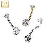 14K Solid Gold Prong Set 6 MM CZ Belly Button Navel Ring