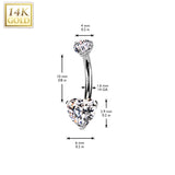 14K Solid Gold Heart Prong Set CZ Belly Button Navel Ring