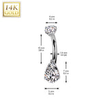 14K Solid Gold Teardrop Prong Set CZ Belly Button Navel Ring