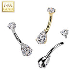 14K Solid Gold Teardrop Prong Set CZ Belly Button Navel Ring