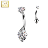 14K Solid Gold Marquise Prong Set CZ Belly Button Navel Ring