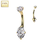 14K Solid Gold Marquise Prong Set CZ Belly Button Navel Ring