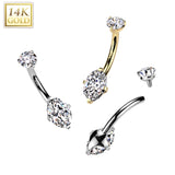 14K Solid Gold Marquise Prong Set CZ Belly Button Navel Ring