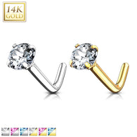 14K Solid Gold Round 3mm CZ L Bend Nose Ring