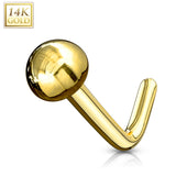 14K Solid Gold Dome End L Bend Nose Ring