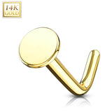 14K Solid Gold 3 mm Flat Disc Top L Bend Nose Ring