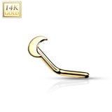 14K Solid Gold Crescent Moon Top L Bend Nose Stud Ring