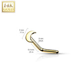 14K Solid Gold Crescent Moon Top L Bend Nose Stud Ring