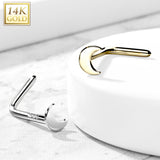 14K Solid Gold Crescent Moon Top L Bend Nose Stud Ring