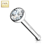 14K Solid Gold Bezel Set 2 mm CZ Ball Nose Stud Ring