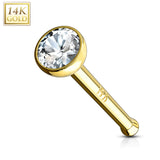 14K Solid Gold Bezel Set 2 mm CZ Ball Nose Stud Ring