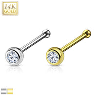 14K Solid Gold Bezel Set 2 mm CZ Ball Nose Stud Ring