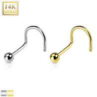 14K Solid Gold 2mm Ball Top Nose Screw Ring