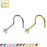 14K Solid Gold Prong Set 2mm CZ Top Nose Screw Ring