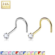 14K Solid Gold Prong Set Square CZ Top Nose Screw Ring