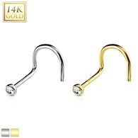 14K Solid Gold Bezel Set 2mm CZ Top Nose Screw Ring