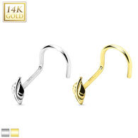 14K Solid Gold Leaf Top Nose Screw Ring