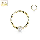 14K Solid Gold Fixed CZ Pave Ball Captive Hoop Ring Ear Cartilage