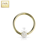 14K Solid Gold Fixed CZ Pave Ball Captive Hoop Ring Ear Cartilage