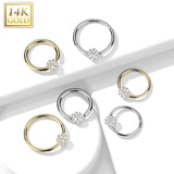 14K Solid Gold Fixed CZ Pave Ball Captive Hoop Ring Ear Cartilage