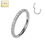 14K Gold Out Facing Pave CZ Hinged Hoop Segment Ring Nose Septum Cartilage