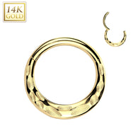 14K Gold  Forward Facing Hammered Hinged Segment Hoop Ring