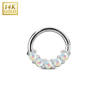 14K Solid Gold Opal Bendable Nose Ring Septum Cartilage Tragus