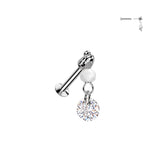 CZ & Bead Dangle Threadless Push In Labret Tragus Snug Ear Cartilage Helix