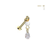 TearDrop CZ & Bead Dangle Threadless Push In Labret Tragus Snug Ear Cartilage