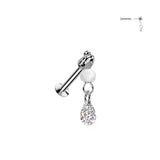 TearDrop CZ & Bead Dangle Threadless Push In Labret Tragus Snug Ear Cartilage