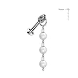 3 Pearl Dangle Threadless Push In Labret Tragus Snug Ear Cartilage