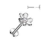 Threadless Push In Flower CZ Top Labret Tragus Snug Ear Cartilage Helix