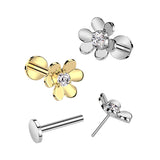 Threadless Push In Flower CZ Top Labret Tragus Snug Ear Cartilage Helix