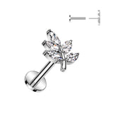 Leaf CZ Top Threadless Push In Labret Tragus Snug Ear Cartilage Helix