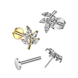 Leaf CZ Top Threadless Push In Labret Tragus Snug Ear Cartilage Helix