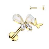 Threadless Push In CZ Butterfly Top Labret Tragus Snug Ear Cartilage Helix