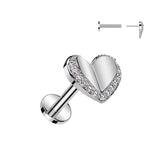 Threadless Push In Heart CZ Top Labret Tragus Snug Ear Cartilage Helix