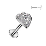 Pave Heart CZ Threadless Push In Labret Tragus Snug Ear Cartilage Helix