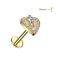 Pave Heart CZ Threadless Push In Labret Tragus Snug Ear Cartilage Helix