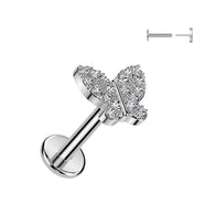 CZ Butterfly Top Threadless Push In Labret Tragus Snug Ear Cartilage Helix