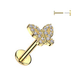 CZ Butterfly Top Threadless Push In Labret Tragus Snug Ear Cartilage Helix