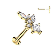 Marquise, Diamond CZ Cluster Threadless Top Labret Tragus Snug Ear Cartilage Helix