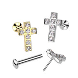 CZ Cross Threadless Top Labret Tragus Snug Ear Cartilage Helix Studs