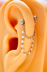 Pearl Chain Dangle Ear Cartilage Barbells Helix Cuff