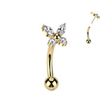 Titanium Threadless Push In CZ Butterfly Eyebrow Curved Barbell