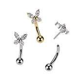 Titanium Threadless Push In CZ Butterfly Eyebrow Curved Barbell