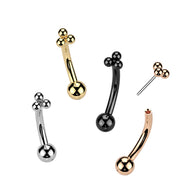 Titanium Threadless Push In Trinity Ball Cluster Eyebrow Barbell