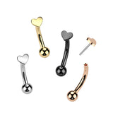 Cute! Titanium Threadless Push In Heart Shape Top Eyebrow Barbell